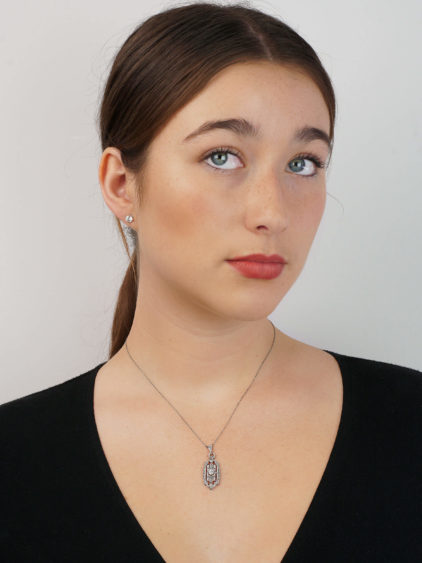 Art Deco 14ct White Gold & Diamond Pendant on 14ct White Gold Chain