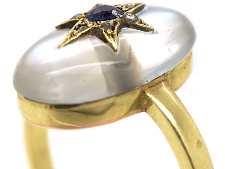 Edwardian 18ct Moonstone, Rose Diamond & Sapphire Ring