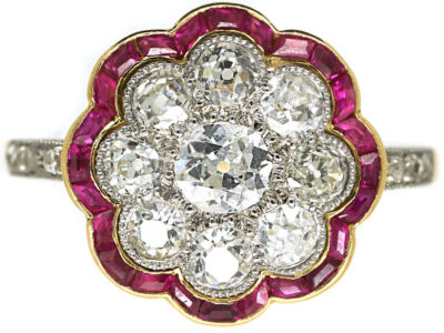 Art Deco 18ct Gold & Platinum, Diamond & Ruby Cluster Ring Art Deco 18ct Gold & Platinum, Diamond & Ruby Cluster Ring