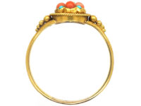 Regency 18ct Gold, Coral & Turquoise Cluster Ring