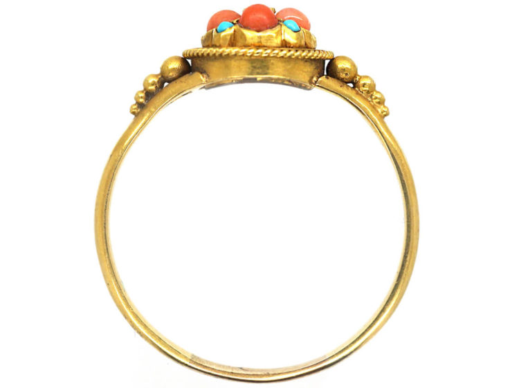 Regency 18ct Gold, Coral & Turquoise Cluster Ring