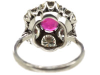 Large 18ct White Gold, Ruby & Diamond Oval Cluster Ring