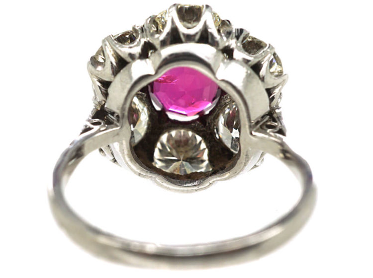 Large 18ct White Gold, Ruby & Diamond Oval Cluster Ring