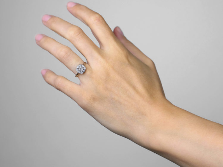 Edwardian 18ct White Gold & Platinum, Diamond Daisy Cluster Ring