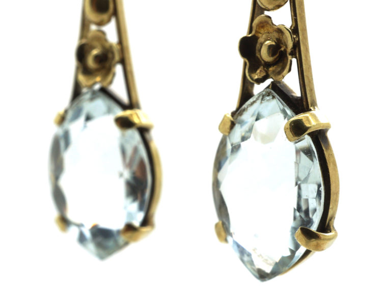 Art Deco 14ct Gold & Aquamarine Drop Earrings