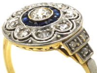 Art Deco Platinum & 18ct Gold, Sapphire & Diamond Cluster Ring