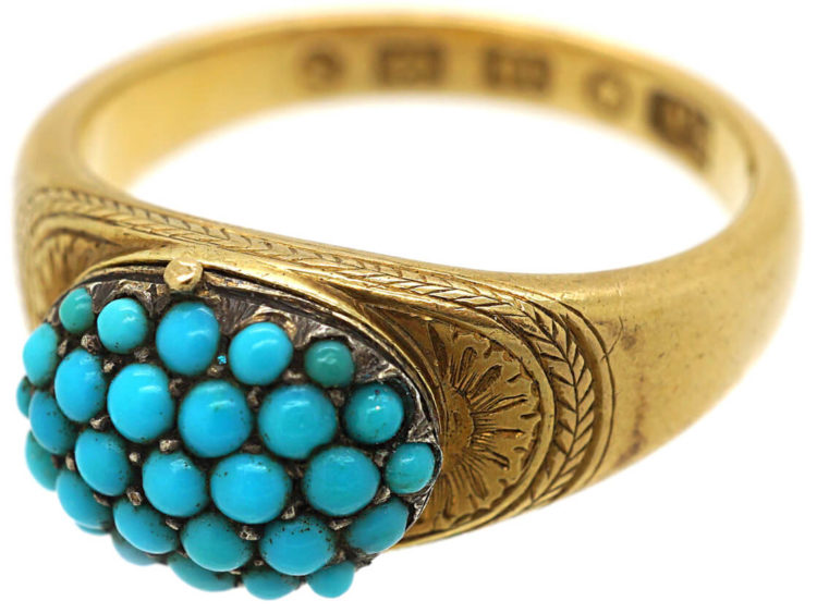 Victorian 18ct Gold Turquoise Cluster Opening Ring