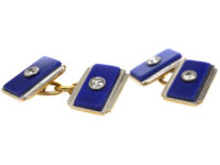 Art Deco 18ct Gold & Platinum, Lapis & Diamond Rectangular Cufflinks