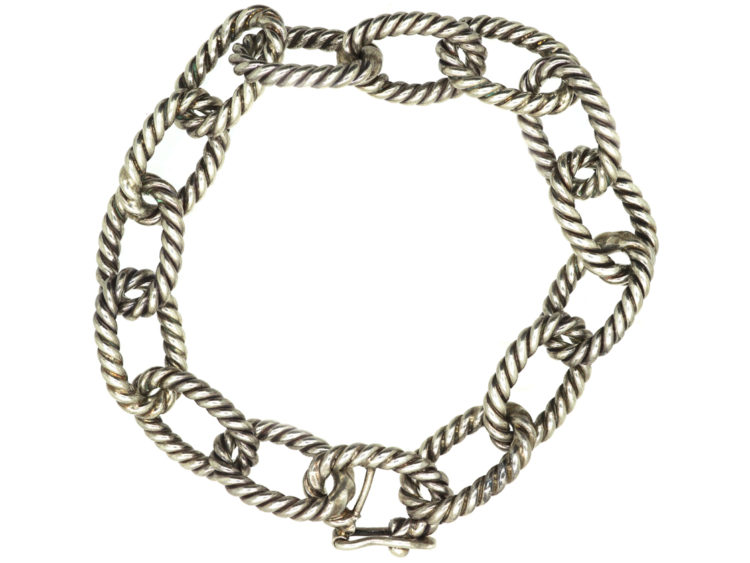 Silver Rope Design Curb Bracelet
