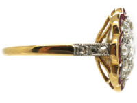 Art Deco 18ct Gold & Platinum, Diamond & Ruby Cluster Ring