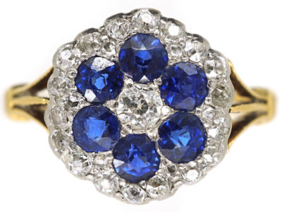 Edwardian 18ct Gold, Diamond & Sapphire Hexagonal Cluster Ring Edwardian 18ct Gold, Diamond & Sapphire Hexagonal Cluster Ring