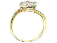 Edwardian 14ct Gold & Diamond Cluster Ring with Scroll Shoulders