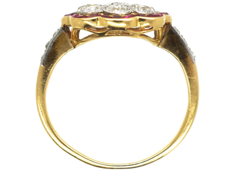 Art Deco 18ct Gold & Platinum, Diamond & Ruby Cluster Ring