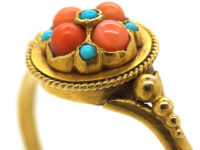 Regency 18ct Gold, Coral & Turquoise Cluster Ring