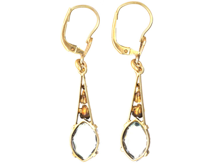 Art Deco 14ct Gold & Aquamarine Drop Earrings