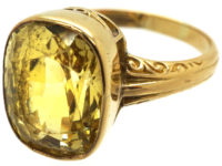 Art Deco 18ct Gold & Large Yellow Sapphire Ring