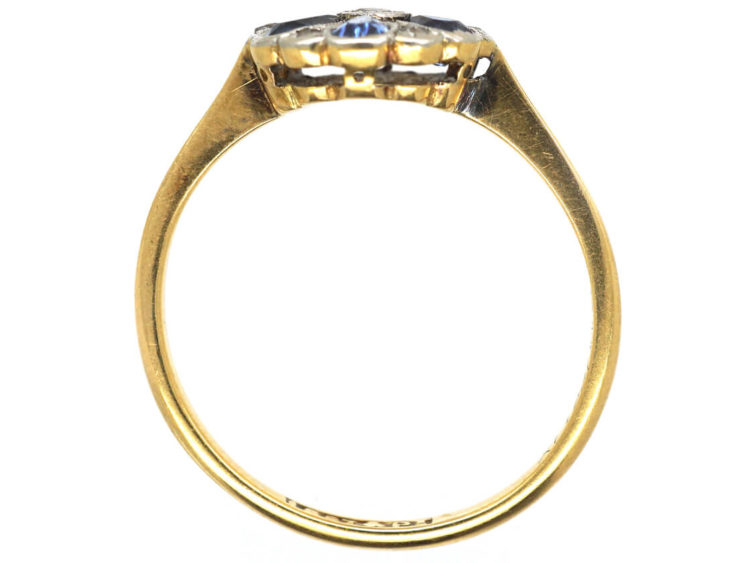 Art Deco 18ct Gold & Platinum, Sapphire & Diamond Cluster Ring
