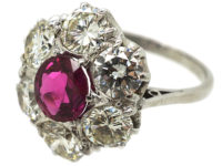 Large 18ct White Gold, Ruby & Diamond Oval Cluster Ring