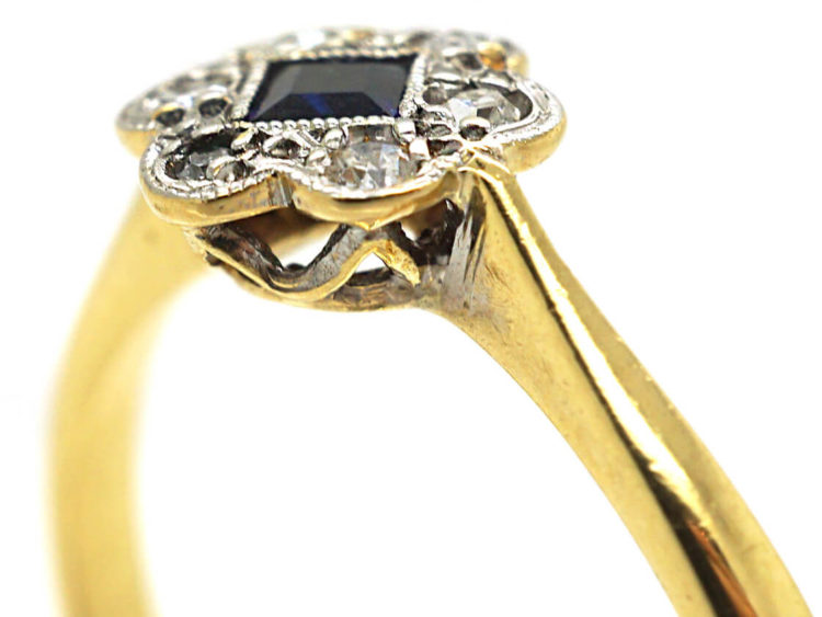 Art Deco 18ct Gold & Platinum, Sapphire & Diamond Cluster Ring