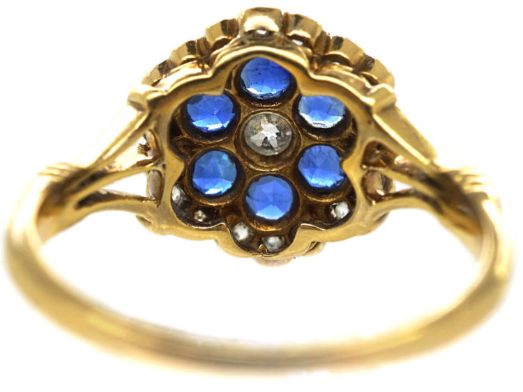 Edwardian 18ct Gold, Diamond & Sapphire Hexagonal Cluster Ring
