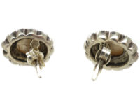 Silver, Marcasite & Mother of Pearl Oval Cluster Earrings