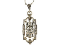 Art Deco 14ct White Gold & Diamond Pendant on 14ct White Gold Chain