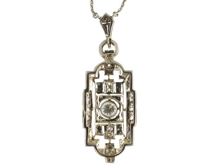 Art Deco 14ct White Gold & Diamond Pendant on 14ct White Gold Chain