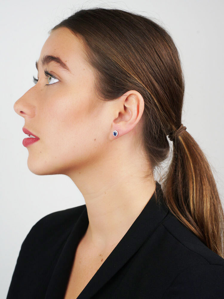 18ct White Gold Sapphire & Diamond Oval Earrings