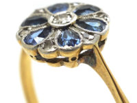 Art Deco 18ct Gold & Platinum, Sapphire & Diamond Cluster Ring