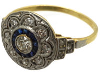Art Deco Platinum & 18ct Gold, Sapphire & Diamond Cluster Ring