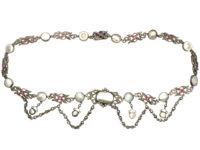 Edwardian Silver, Marcasite, Garnet & Blister Pearl Necklace