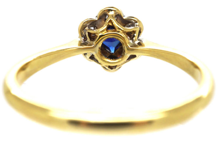 Art Deco 18ct Gold & Platinum, Sapphire & Diamond Cluster Ring
