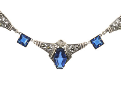 Art Deco Silver, Marcasite & Blue Paste Necklace Art Deco Silver, Marcasite & Blue Paste Necklace