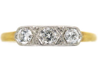 Art Deco 14ct Gold & Platinum Three Stone Diamond Ring