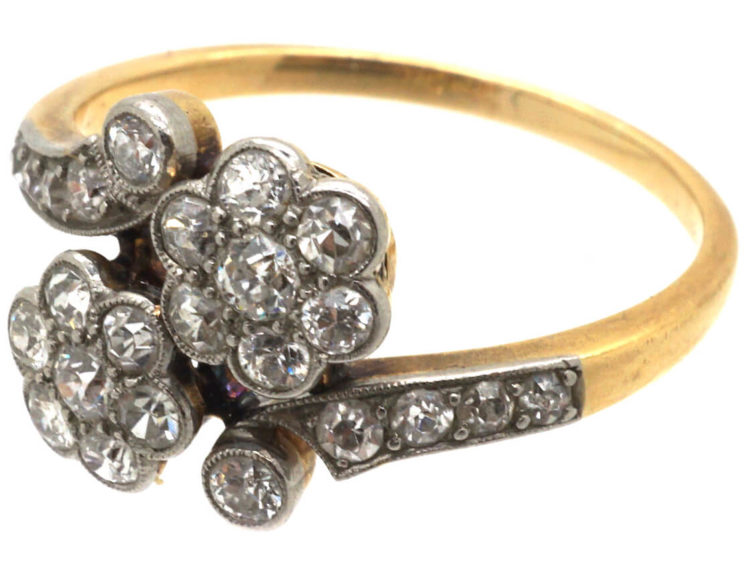 Edwardian 18ct Gold & Platinum Double Cluster Ring