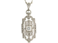 Art Deco 14ct White Gold & Diamond Pendant on 14ct White Gold Chain