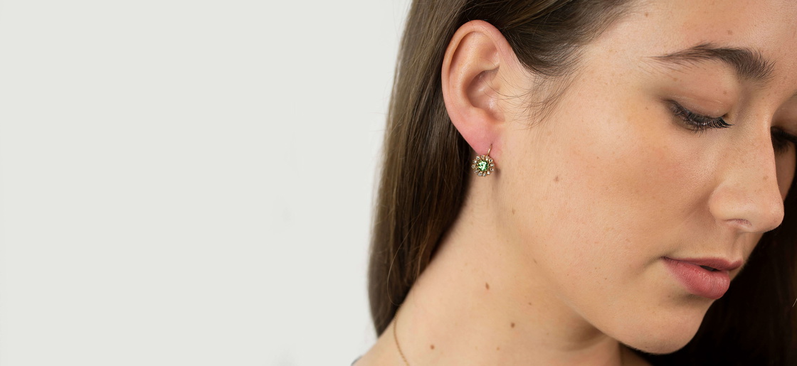 Edwardian 18ct Gold, Peridot & Rose Diamond Earrings