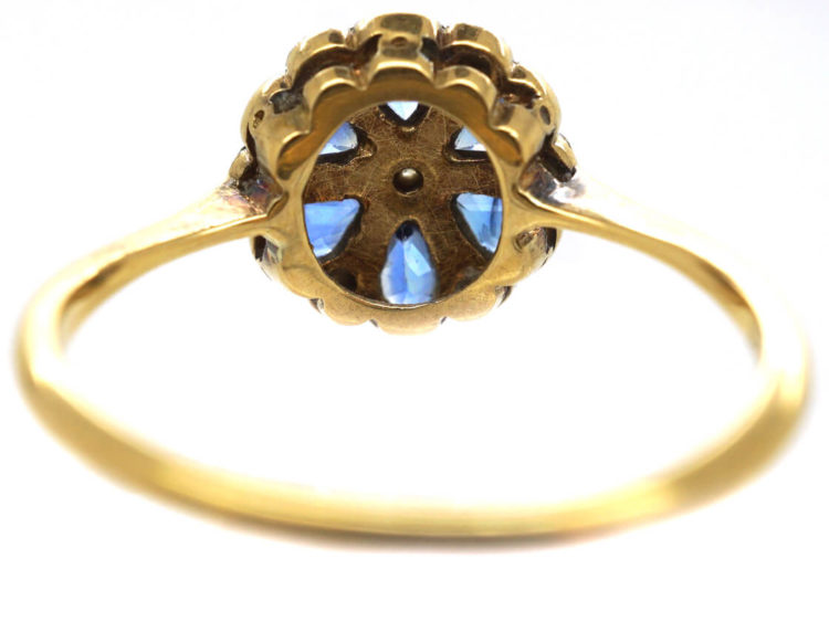 Art Deco 18ct Gold & Platinum, Sapphire & Diamond Cluster Ring