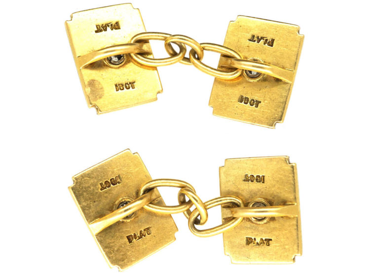 Art Deco 18ct Gold & Platinum, Lapis & Diamond Rectangular Cufflinks
