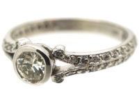 18ct White Gold Solitaire Diamond Ring with Pave Set Diamond Shoulders