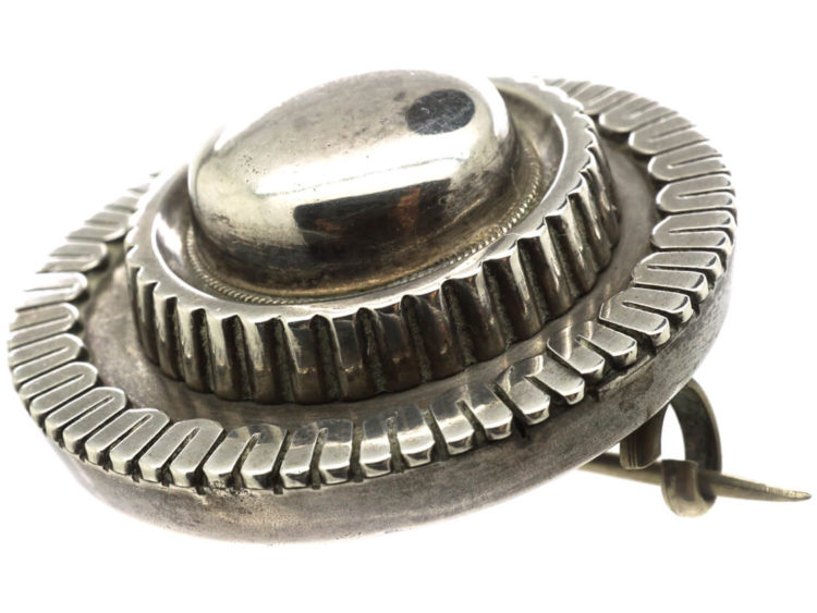 Victorian Round Silver Brooch with Locket Back