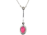 Art Deco Pink Tourmaline & Diamond Pendant on Chain