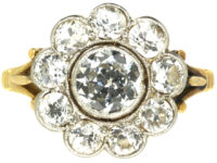 Edwardian 18ct Gold & Platinum Large Diamond Cluster Ring
