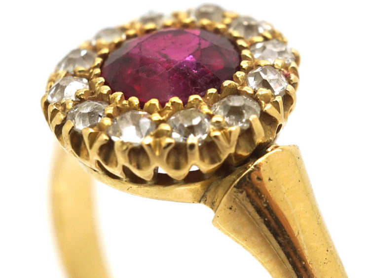 Edwardian 18ct Gold, Ruby & Diamond Cluster Ring