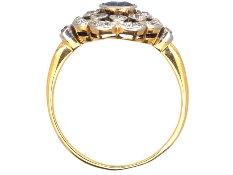 Edwardian 18ct Gold & Platinum, Sapphire & Diamond Cluster Ring