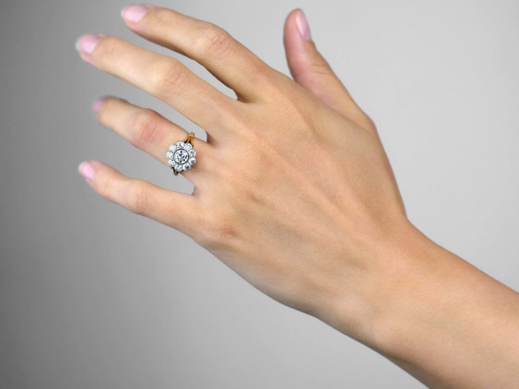 Edwardian 18ct Gold & Platinum Large Diamond Cluster Ring