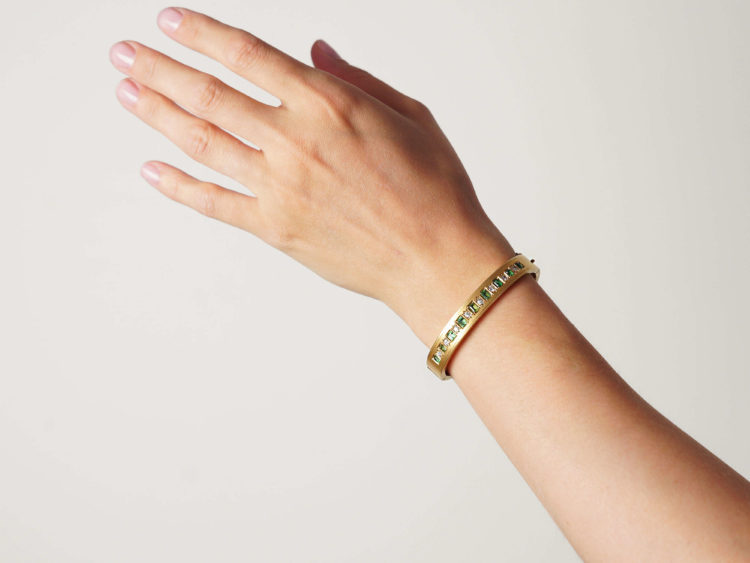 Victorian 18ct Gold Emerald & Diamond Bangle