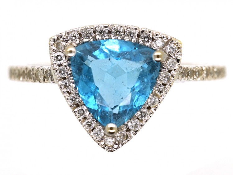 18ct White Gold Triangular Zircon & Diamond Ring
