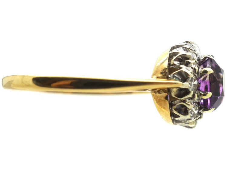 18ct Gold, Amethyst & Diamond Cluster Ring