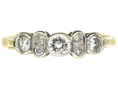 18ct Gold & Diamond Three Stone Ring with Small Diamonds In Between